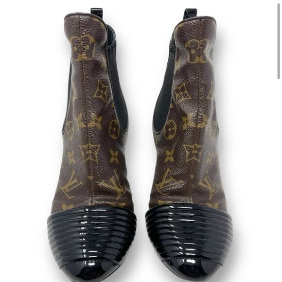 Louis Vuitton Monogram Revival Heel Ankle Boots Canvas Leather Brown Black EU 37 - Picture 4 of 8